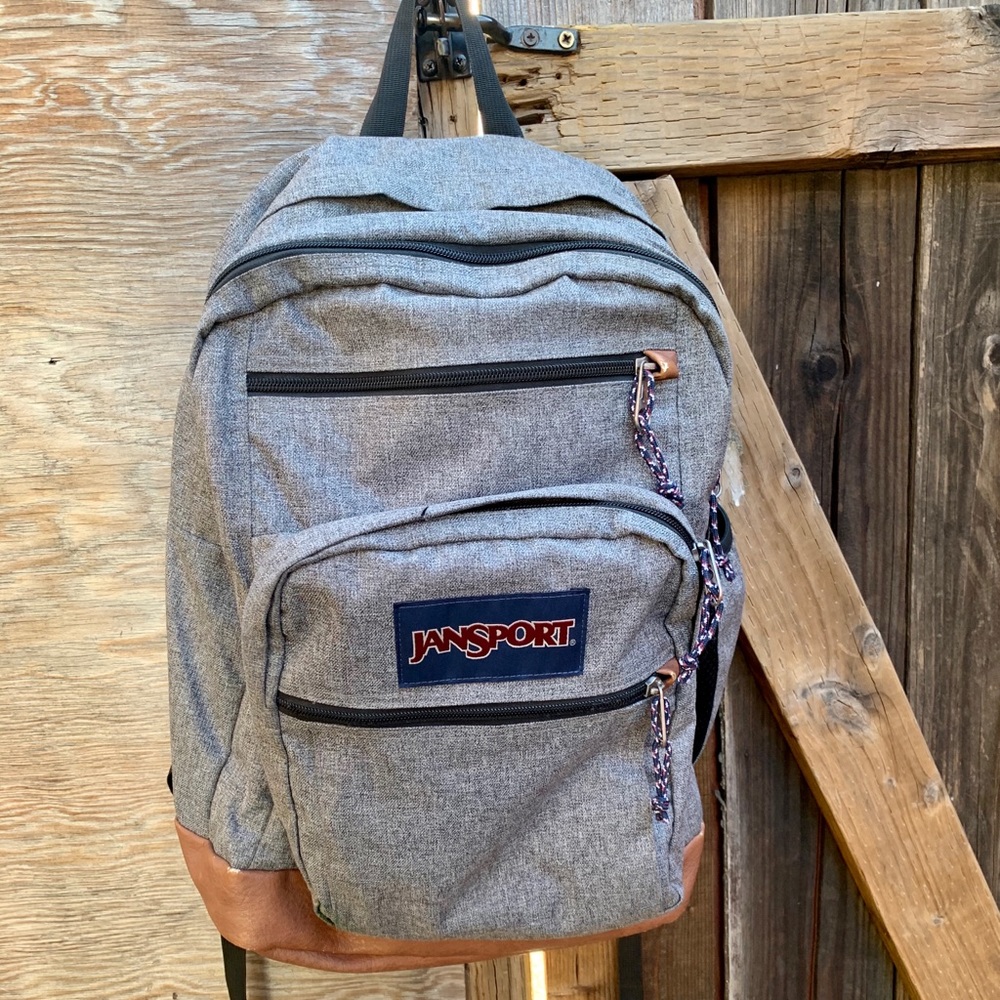 Gray and Faux Leather Jansport Backpack